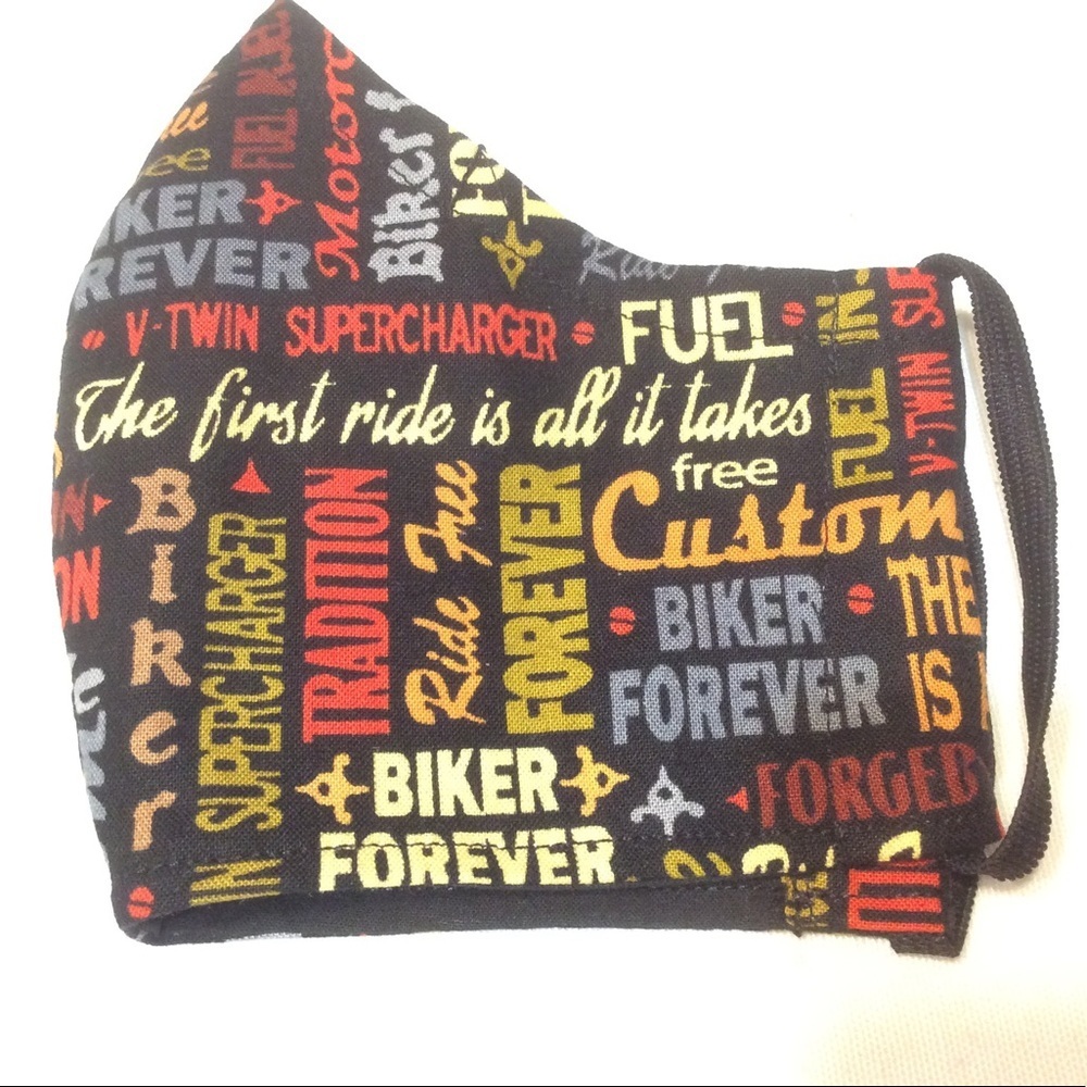 Hand Crafted “Bikers” Face Mask Adult Black Multi-color Unisex